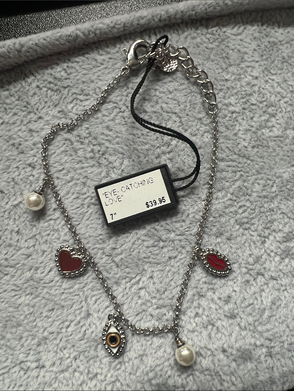 Silver Bracelet with Red Charms and Pearls